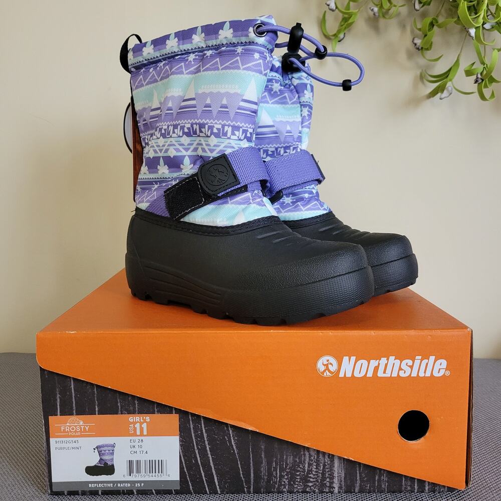 NWTB Northside Girls' Size 11 Winter Boots Reflective Thinsulate Water Resistant